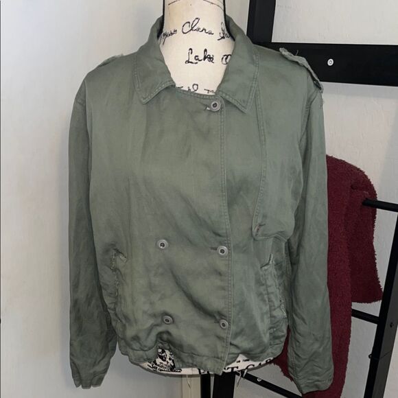 Rails Barclay Sage Green Linen Blend Double-Breasted Military Modern Jacket - Picture 7 of 16